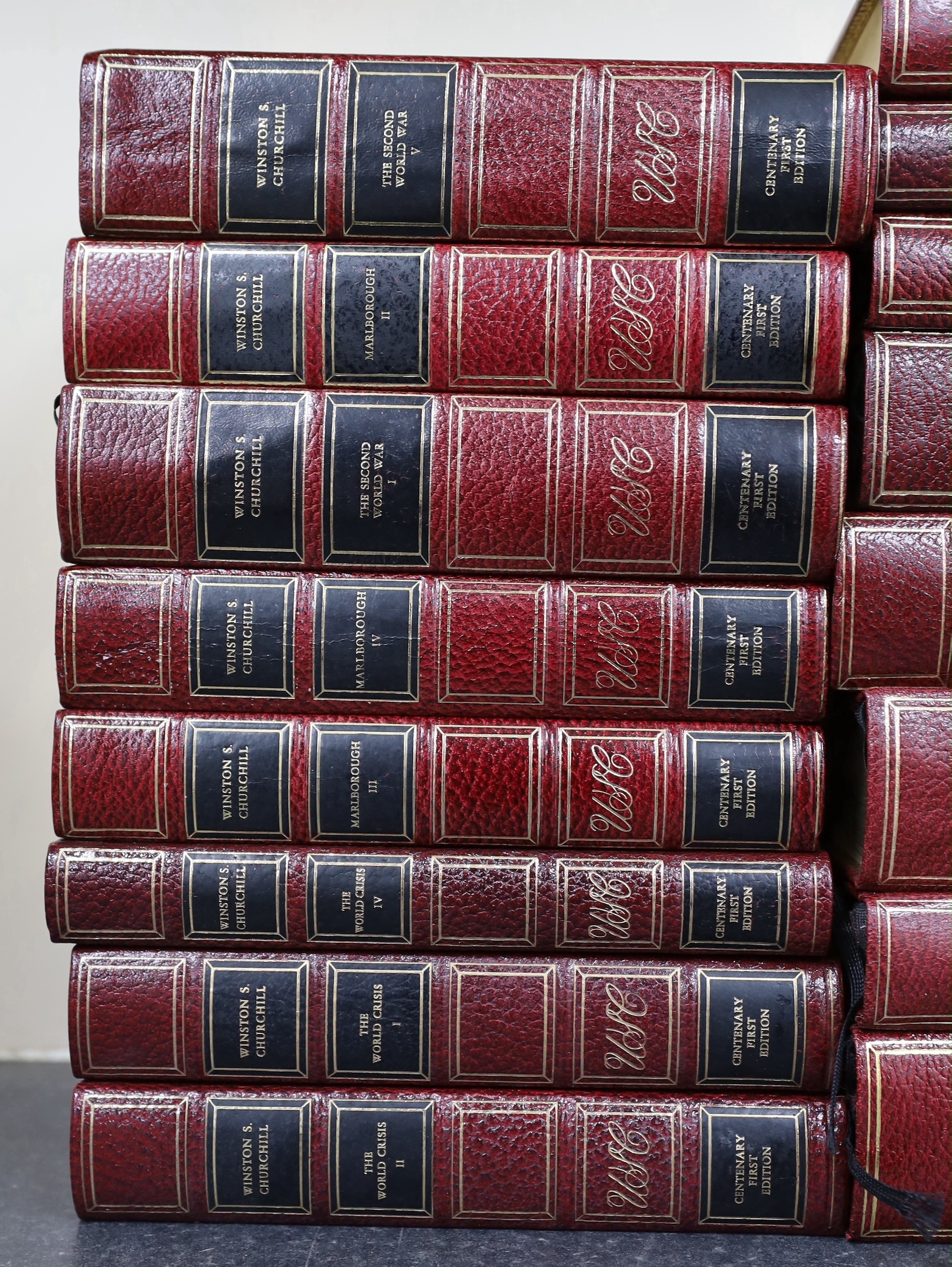 Churchill, Sir Winston - The Major Works of Sir Winston Churchill: Centenary First Edition, complete in 25 vols, 8vo, dark red pebble grained leather, Hamlyn Publishing Group Ltd., London, 1974